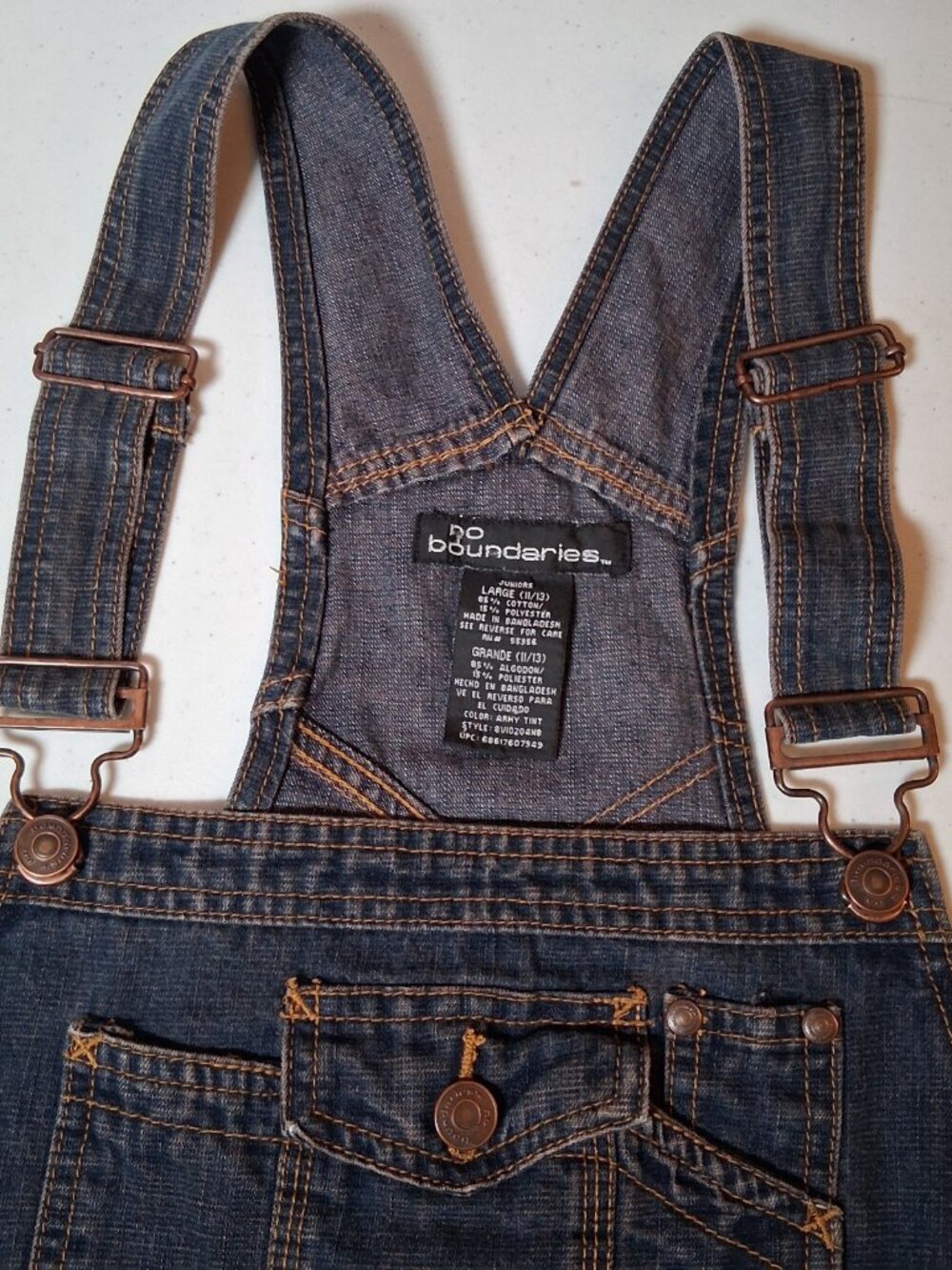 No Boundaries Denim Shortalls Juniors Large Blue Jean Shorts Overalls - Picture 8 of 16